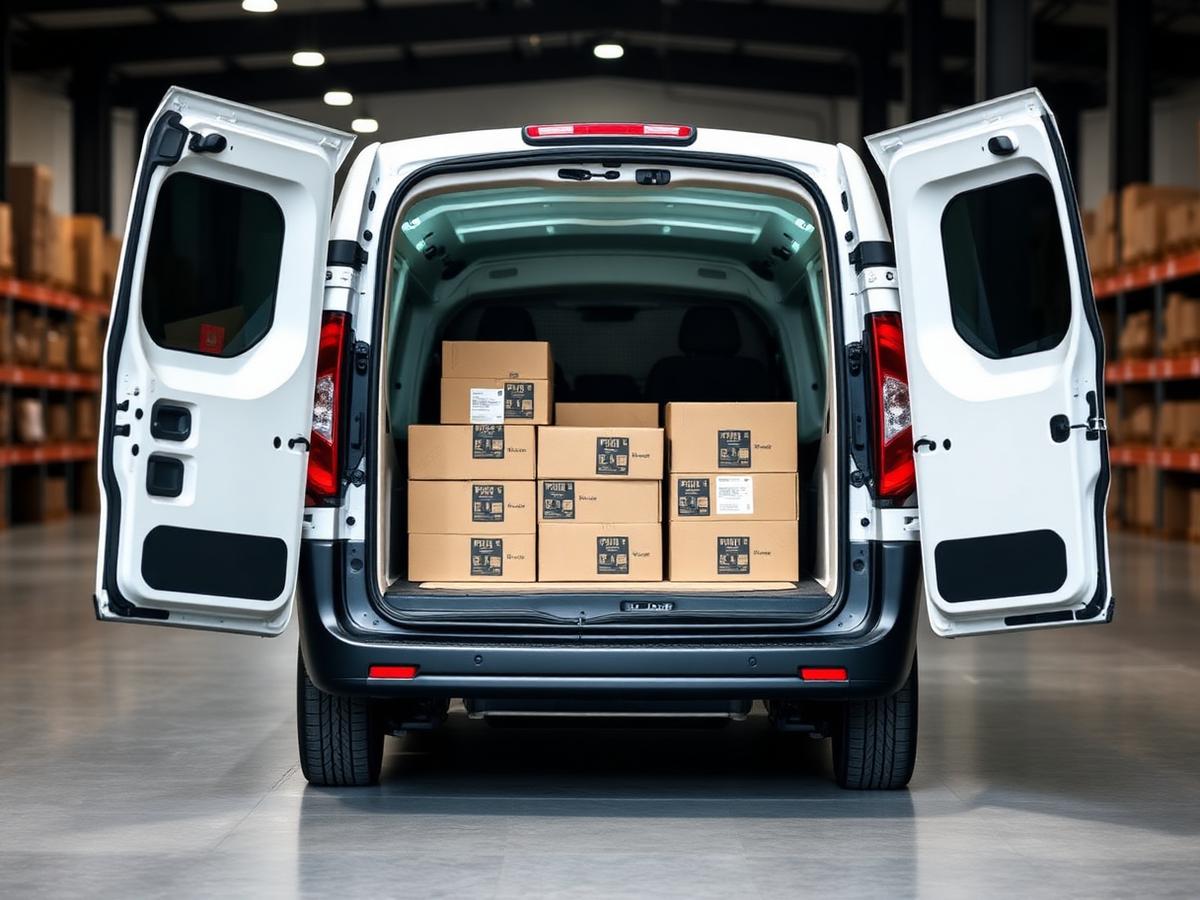 Fiorino carregada com caixas prontas para entrega